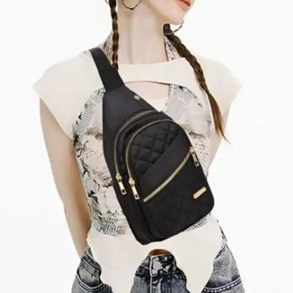 Small Sling Black Backpack Chest Bag Daypack Crossbody for Travel Sport